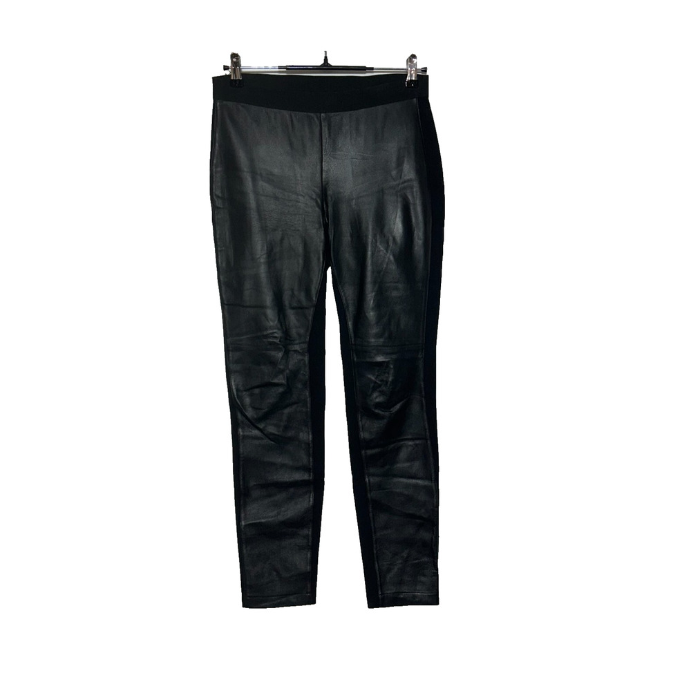 Eileen Fisher Pants XS Black Actual 29X28 Front Leather Ponte‎ Pull On Leggings